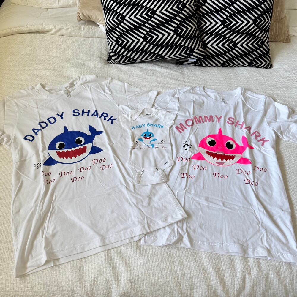 Handmade Baby Shark Family T Shirt Bundle Dad Mom & Infant Bella Canvas Gerber